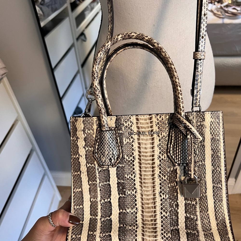 Michael Kors Beige and Black Snake Print Tote